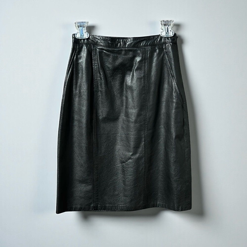 🌻VINTAGE 80s 90s Forenza Black Leather High Waist Pencil Skirt Women's Size S